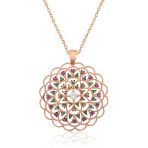Harem Altın Gümüş Rose Geometrik Desenli Madalyon Kolye