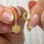 Harem Altın Gümüş Sallantılı Gold Çiçek Kadın Küpe