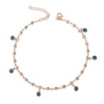 Harem Altın Gümüş Sıralı Zirkon Taşlı Nazarlı Rose Halhal