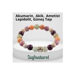 Haremi Akumarin, Akik, Ametist Lepidolit, Güneş Taşı Doğal Taş Bileklik 8 Mm PRA-7819920-704563