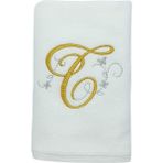 Harf Nakışlı Kadife Beyaz El Havlusu 30 x 50 cm - C - Ekru - Gold - 30 x 50 cm