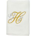 Harf Nakışlı Kadife Beyaz El Havlusu 30 x 50 cm - H - Ekru - Gold - 30 x 50 cm