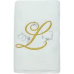 Harf Nakışlı Kadife Beyaz El Havlusu 30 x 50 cm - L - Ekru - Gold - 30 x 50 cm
