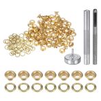HARFINGTON 100 adet Grommet Alet Seti 4mm Bakır Grommet Kuşgözü Seti Delik Hollow Punch, Grommet Setter Araçları Giyim Deri Kumaş Kemer, Altın Tonu