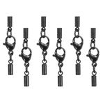 HARFINGTON 6 adet ıstakoz pençe toka, kordon uç kapaklı, 1,8 mm ID paslanmaz çelik kolye kordon uçları, deri katlanır toka bağlayıcı, bilezik kendin yap el işi takı yapımı için, siyah (Stil 2)