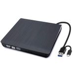 Harici USB ve Tip C CD DVD Sürücüsü, HFAN USB 3.0 ve Tip C Çift Bağlantı Noktalı Taşınabilir İnce CD DVD +/-RW Sürücü Oynatıcı Yazıcı Yazıcı Yeniden Yazıcı, Dizüstü Biisayar, Biisayar Windows 7/8/10/X