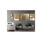 Harika bir ev |(Abstract) Gold Yıldız Çiçeği Modeli (Star) |Çerçeveli Temperli Cam Tablo 3Lü Yatay,Beyaz 60 x 190