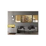 Harika bir ev |(Abstract) Gold Yıldız Çiçeği Modeli (Star) |Çerçeveli Temperli Cam Tablo 3Lü Yatay,Gold 60 x 190