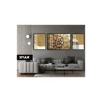 Harika bir ev |(Abstract) Gold Yıldız Çiçeği Modeli (Star) |Çerçeveli Temperli Cam Tablo 3Lü Yatay,Siyah 60 x 190