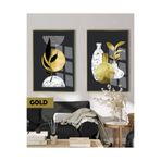 Harika bir ev |Bohem Siyah&Gold Set Yapraklı Kombini |Çerçeveli Cam Tablo 2Li Dikey,Gold 20 x 30