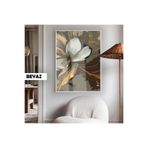 Harika bir ev |Bohem Soyut Manolya Model 01 |Çerçeveli Temperli Cam Tablo Tekli Dikey,Beyaz 50 x 70
