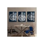 Harika bir ev |Felak-Nas-Ayetel Kursi Lacivert-Beyaz|Çerçeveli Cam Tablo 3Lü Dikey,Gümüş 40 x 60