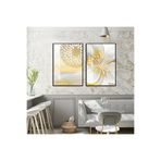 Harika bir ev |Gold-Gri Minimal Bohem Çiçek Kombini |Temperli Çerçeveli Cam Tablo 2Li Dikey,Siyah 30 x 40