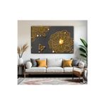 Harika bir ev | Gri Gold Renk Çiçek Kelebek Detay Model | Tekli Yatay Kanvas Tablo,Çok Renkli 80 x 120