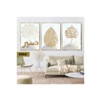 Harika bir ev | İslami Set Damla Desen Ayetel Kürsi Kombini |Çerçeveli Cam Tablo 3Lü Dikey,Gold 30 x 40