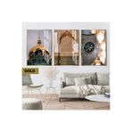 Harika bir ev |İslami Set İmam Ali Türbe Kombini |Çerçeveli Cam Tablo 3Lü Dikey,Gold 40 x 60