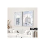Harika bir ev |İslami Set Şeyh Zayid Camii Kombini|Çerçeveli Cam Tablo 2Li Dikey,Beyaz 40 x 60