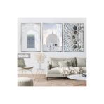 Harika bir ev | İslami Set Soft Şeyh Zayid Camii |Çerçeveli Cam Tablo 3Lü Dikey,Gümüş 30 x 40