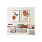 Harika bir ev |Kahve-Turuncu Bohem Vazolu Yaprak Kombini|Çerçeveli Cam Tablo 2Li Dikey,Siyah 40 x 60