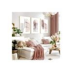 Harika bir ev |Pudra-Pembe-Krem-Beyaz Minimalis Bohem Seti 40 |Çerçeveli Cam Tablo 3Lü Dikey,Gold 40 x 60
