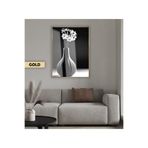 Harika bir ev |Siyah&Beyaz Bohem Vazo Çiçek Modeli 04 |Çerçeveli Temperli Cam Tablo Tekli Dikey,Gold 30 x 40