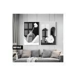 Harika bir ev |Siyah&Beyaz Set Vazoda Gül Bohem Kombini |Çerçeveli Cam Tablo 2Li Dikey,Beyaz 40 x 60
