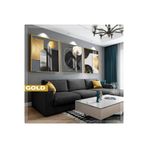 Harika bir ev |Siyah&Gold Set Bohem Soyut Kombini|Çerçeveli Cam Tablo 3Lü Dikey,Gold 40 x 60