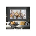 Harika bir ev |Soft Gri-Turuncu Çiçek Desenli Model 01 |Çerçeveli Temperli Cam Tablo Tekli Yatay,Beyaz 50 x 70