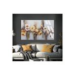 Harika bir ev |Soft Gri-Turuncu Çiçek Desenli Model 01 |Çerçeveli Temperli Cam Tablo Tekli Yatay,Gümüş 40 x 60