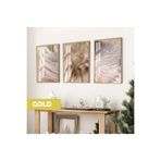 Harika bir ev |Soft Krem Mantar Şakayık Kombini |Çerçeveli Cam Tablo 3Lü Dikey,Gold 20 x 30
