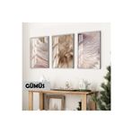 Harika bir ev |Soft Krem Mantar Şakayık Kombini |Çerçeveli Cam Tablo 3Lü Dikey,Gümüş 40 x 60