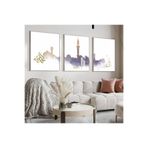 Harika bir ev |Soft Mor-Krem Cami İslami Kombini 01|Çerçeveli Cam Tablo 3Lü Dikey,Gümüş 20 x 30