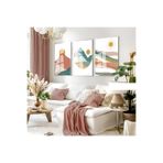 Harika bir ev |Soft Pembe-Mavi Bohem Kombini|Çerçeveli Cam Tablo 3Lü Dikey,Gümüş 50 x 70