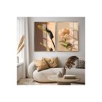 Harika bir ev | Starlıce Yaprak Ve Çiçek(Şakayık) Kombin |Çerçeveli Cam Tablo 2Li Dikey,Gold 50 x 70
