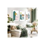 Harika bir ev |Turkuaz-Hardal-Pudra Minimalist Bohem Seti 31 |Çerçeveli Cam Tablo 3Lü Dikey,Gümüş 30 x 40