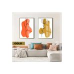 Harika bir ev |Turuncu Renk Bohem Çiçek Kombini 01 |Çerçeveli Cam Tablo 2Li Dikey,Gold 30 x 40