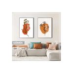 Harika bir ev |Turuncu Renk Bohem Çiçek Kombini 02|Çerçeveli Cam Tablo 2Li Dikey,Gümüş 50 x 70