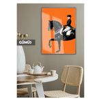 Harika bir ev |Turuncu Renk Kadın Jokey Ve At Modeli-01|Çerçeveli Temperli Cam Tablo Tekli Dikey,Gümüş 30 x 40