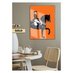 Harika bir ev |Turuncu Renk Kadın Jokey Ve At Modeli-02|Çerçeveli Temperli Cam Tablo Tekli Dikey,Gold 50 x 70