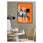 Harika bir ev |Turuncu Renk Kadın Jokey Ve At Modeli-02|Çerçeveli Temperli Cam Tablo Tekli Dikey,Siyah 50 x 70