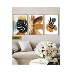 Harika bir ev |Turuncu Renkli Çiçek Desenli Bohem Kombin Soft |Çerçeveli Cam Tablo 3Lü Dikey,Gold 50 x 70