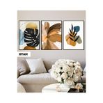Harika bir ev |Turuncu Renkli Çiçek Desenli Bohem Kombin Soft |Çerçeveli Cam Tablo 3Lü Dikey,Siyah 50 x 70