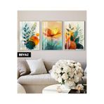 Harika bir ev |Turuncu Renkli Çiçek Desenli Bohem Kombin|Çerçeveli Cam Tablo 3Lü Dikey,Beyaz 40 x 60