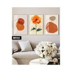 Harika bir ev |Turuncu Renkli Çiçekli Bohem Kombini 01 |Çerçeveli Cam Tablo 3Lü Dikey,Beyaz 40 x 60