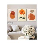 Harika bir ev |Turuncu Renkli Çiçekli Bohem Kombini 01 |Çerçeveli Cam Tablo 3Lü Dikey,Gümüş 40 x 60