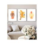Harika bir ev |Turuncu Renkli Soyut Desen Bohem Kombini 01|Çerçeveli Cam Tablo 3Lü Dikey,Gümüş 30 x 40