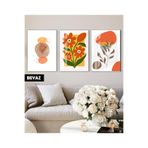 Harika bir ev |Turuncu-Yeşil Çiçek Desenli Bohem Kombini |Çerçeveli Cam Tablo 3Lü Dikey,Beyaz 50 x 70