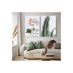 Harika bir ev |Yaprak Ve Şakayık Çiçeği Kombin (Peony) |Çerçeveli Cam Tablo 2Li Dikey,Beyaz 40 x 60