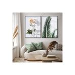 Harika bir ev |Yaprak Ve Şakayık Çiçeği Kombin (Peony) |Çerçeveli Cam Tablo 2Li Dikey,Siyah 30 x 40