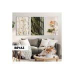Harika bir ev |Yeşil-Krem Papatya Gül Kombini (Anthemıs Chıa) |Çerçeveli Cam Tablo 3Lü Dikey,Beyaz 50 x 70